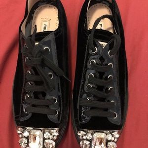 MIU MIU Suede Jewel Cap-Toe Sneakers